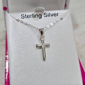 Sterling Silver ✦ Cross Pendant Necklace ✦ Dainty Chain Minimalist Gift Box NWT